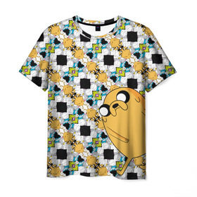 Мужская футболка 3D с принтом Jake Adventure Time в Тюмени, 100% полиэфир | прямой крой, круглый вырез горловины, длина до линии бедер | Тематика изображения на принте: adventure time | dsgnosadchaya | vdosadir | время приключений | джейк | пендлтон уорд | финн