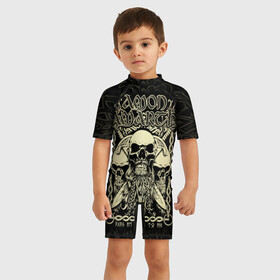 Детский купальный костюм 3D с принтом Amon Amarth в Тюмени, Полиэстер 85%, Спандекс 15% | застежка на молнии на спине | amon amarth | metal | викинг метал | группы | дэт метал | метал | музыка | рок