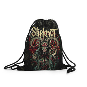 Рюкзак-мешок 3D с принтом Slipknot в Тюмени, 100% полиэстер | плотность ткани — 200 г/м2, размер — 35 х 45 см; лямки — толстые шнурки, застежка на шнуровке, без карманов и подкладки | Тематика изображения на принте: slipknot | we are not your kind | альтернативный метал | грув метал | метал | музыка | ню метал | слипнот