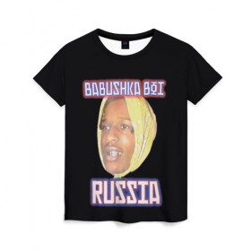 Женская футболка 3D с принтом A$AP Rocky x SVMOSCOW Babushka в Тюмени, 100% полиэфир ( синтетическое хлопкоподобное полотно) | прямой крой, круглый вырез горловины, длина до линии бедер | asap | babushka boi | rocky | svmoscow
