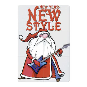 Магнитный плакат 2Х3 с принтом New Year - new style в Тюмени, Полимерный материал с магнитным слоем | 6 деталей размером 9*9 см | beard | boots | cap | fur coat | guitar | moustache | music | new year | nose | santa claus | style | башмаки | борода | гитара | дед мороз | джинсы | музыка | новый год | нос | солист | стиль | усы | шапка | шуба