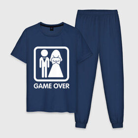 Мужская пижама хлопок с принтом Game over в Тюмени, 100% хлопок | брюки и футболка прямого кроя, без карманов, на брюках мягкая резинка на поясе и по низу штанин
 | девушка | жена | жених | игра | муж | невеста | парень | подарок