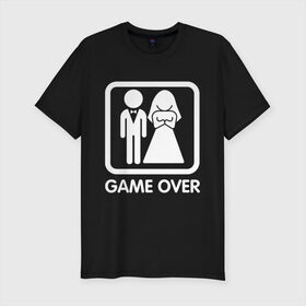 Мужская футболка премиум с принтом Game over в Тюмени, 92% хлопок, 8% лайкра | приталенный силуэт, круглый вырез ворота, длина до линии бедра, короткий рукав | девушка | жена | жених | игра | муж | невеста | парень | подарок