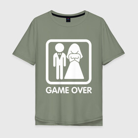 Мужская футболка хлопок Oversize с принтом Game over в Тюмени, 100% хлопок | свободный крой, круглый ворот, “спинка” длиннее передней части | Тематика изображения на принте: девушка | жена | жених | игра | муж | невеста | парень | подарок