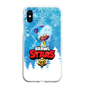 Чехол для iPhone XS Max матовый с принтом Зимний Brawl Stars Leon Shark в Тюмени, Силикон | Область печати: задняя сторона чехла, без боковых панелей | 2020 | brawl | brawl stars | christmas | leon | new year | stars | бравл старс | брол старс | зима | игра | леон | новогодний | новый год | рождество | снег | снежинки