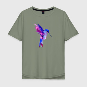 Мужская футболка хлопок Oversize с принтом Колибри в Тюмени, 100% хлопок | свободный крой, круглый ворот, “спинка” длиннее передней части | акварель | колибри | птица | рисунок