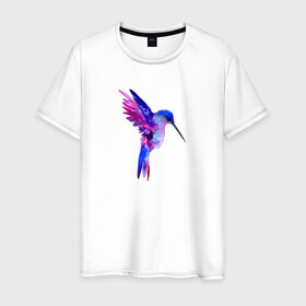 Мужская футболка хлопок с принтом Колибри в Тюмени, 100% хлопок | прямой крой, круглый вырез горловины, длина до линии бедер, слегка спущенное плечо. | акварель | колибри | птица | рисунок