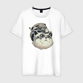 Мужская футболка хлопок с принтом Кот Steampunk в Тюмени, 100% хлопок | прямой крой, круглый вырез горловины, длина до линии бедер, слегка спущенное плечо. | Тематика изображения на принте: cat | kitty | steampunk | кот | котики | коты | кошка | кошки | стимпанк