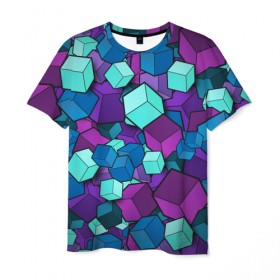 Мужская футболка 3D с принтом Кубы в Тюмени, 100% полиэфир | прямой крой, круглый вырез горловины, длина до линии бедер | Тематика изображения на принте: абстрактно | абстрактные | абстрактный | абстрактным | абстракция | кубики | кубические | кубический | кубическое | кубы | неон | неонка | неоновые | разноцветные | светящиеся | цветное | цветные