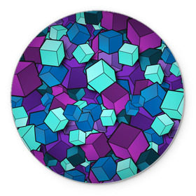 Коврик для мышки круглый с принтом Кубы в Тюмени, резина и полиэстер | круглая форма, изображение наносится на всю лицевую часть | Тематика изображения на принте: абстрактно | абстрактные | абстрактный | абстрактным | абстракция | кубики | кубические | кубический | кубическое | кубы | неон | неонка | неоновые | разноцветные | светящиеся | цветное | цветные