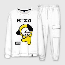 Мужской костюм хлопок с принтом CHIMMY BT21 в Тюмени, 100% хлопок | на свитшоте круглая горловина, мягкая резинка по низу. Брюки заужены к низу, на них два вида карманов: два “обычных” по бокам и два объемных, с клапанами, расположенные ниже линии бедра. Брюки с мягкой трикотажной резинкой на поясе и по низу штанин. В поясе для дополнительного комфорта — широкие завязки | Тематика изображения на принте: bt21 | bts | chimmy | cooky | koya | love yourself. | mang | rj | shooky | tata | бт21 | бтс