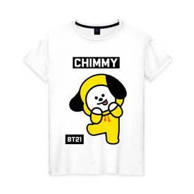 Женская футболка хлопок с принтом CHIMMY BT21 в Тюмени, 100% хлопок | прямой крой, круглый вырез горловины, длина до линии бедер, слегка спущенное плечо | bt21 | bts | chimmy | cooky | koya | love yourself. | mang | rj | shooky | tata | бт21 | бтс