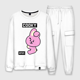 Мужской костюм хлопок с принтом COOKY BT21 в Тюмени, 100% хлопок | на свитшоте круглая горловина, мягкая резинка по низу. Брюки заужены к низу, на них два вида карманов: два “обычных” по бокам и два объемных, с клапанами, расположенные ниже линии бедра. Брюки с мягкой трикотажной резинкой на поясе и по низу штанин. В поясе для дополнительного комфорта — широкие завязки | bt21 | bts | chimmy | cooky | koya | love yourself. | mang | rj | shooky | tata | бт21 | бтс