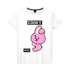 Женская футболка хлопок с принтом COOKY BT21 в Тюмени, 100% хлопок | прямой крой, круглый вырез горловины, длина до линии бедер, слегка спущенное плечо | bt21 | bts | chimmy | cooky | koya | love yourself. | mang | rj | shooky | tata | бт21 | бтс