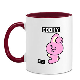 Кружка двухцветная с принтом COOKY BT21 в Тюмени, керамика | объем — 330 мл, диаметр — 80 мм. Цветная ручка и кайма сверху, в некоторых цветах — вся внутренняя часть | Тематика изображения на принте: bt21 | bts | chimmy | cooky | koya | love yourself. | mang | rj | shooky | tata | бт21 | бтс