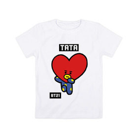 Детская футболка хлопок с принтом TATA BT21 в Тюмени, 100% хлопок | круглый вырез горловины, полуприлегающий силуэт, длина до линии бедер | bt21 | bts | chimmy | cooky | koya | love yourself. | mang | rj | shooky | tata | бт21 | бтс