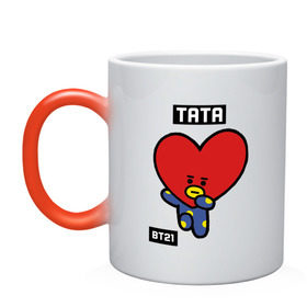 Кружка хамелеон с принтом TATA BT21 в Тюмени, керамика | меняет цвет при нагревании, емкость 330 мл | bt21 | bts | chimmy | cooky | koya | love yourself. | mang | rj | shooky | tata | бт21 | бтс