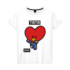 Женская футболка хлопок с принтом TATA BT21 в Тюмени, 100% хлопок | прямой крой, круглый вырез горловины, длина до линии бедер, слегка спущенное плечо | bt21 | bts | chimmy | cooky | koya | love yourself. | mang | rj | shooky | tata | бт21 | бтс