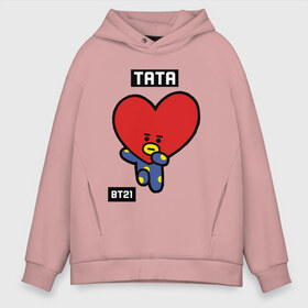 Мужское худи Oversize хлопок с принтом TATA BT21 в Тюмени, френч-терри — 70% хлопок, 30% полиэстер. Мягкий теплый начес внутри —100% хлопок | боковые карманы, эластичные манжеты и нижняя кромка, капюшон на магнитной кнопке | bt21 | bts | chimmy | cooky | koya | love yourself. | mang | rj | shooky | tata | бт21 | бтс