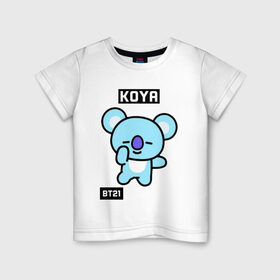 Детская футболка хлопок с принтом KOYA BT21 в Тюмени, 100% хлопок | круглый вырез горловины, полуприлегающий силуэт, длина до линии бедер | Тематика изображения на принте: bt21 | bts | chimmy | cooky | koya | love yourself. | mang | rj | shooky | tata | бт21 | бтс