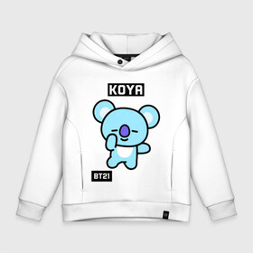 Детское худи Oversize хлопок с принтом KOYA BT21 в Тюмени, френч-терри — 70% хлопок, 30% полиэстер. Мягкий теплый начес внутри —100% хлопок | боковые карманы, эластичные манжеты и нижняя кромка, капюшон на магнитной кнопке | bt21 | bts | chimmy | cooky | koya | love yourself. | mang | rj | shooky | tata | бт21 | бтс