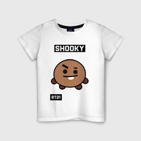 Детская футболка хлопок с принтом SHOOKY BT21 в Тюмени, 100% хлопок | круглый вырез горловины, полуприлегающий силуэт, длина до линии бедер | bt21 | bts | chimmy | cooky | koya | love yourself. | mang | rj | shooky | tata | бт21 | бтс