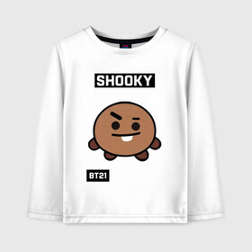 Детский лонгслив хлопок с принтом SHOOKY BT21 в Тюмени, 100% хлопок | круглый вырез горловины, полуприлегающий силуэт, длина до линии бедер | bt21 | bts | chimmy | cooky | koya | love yourself. | mang | rj | shooky | tata | бт21 | бтс