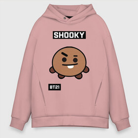 Мужское худи Oversize хлопок с принтом SHOOKY BT21 в Тюмени, френч-терри — 70% хлопок, 30% полиэстер. Мягкий теплый начес внутри —100% хлопок | боковые карманы, эластичные манжеты и нижняя кромка, капюшон на магнитной кнопке | bt21 | bts | chimmy | cooky | koya | love yourself. | mang | rj | shooky | tata | бт21 | бтс