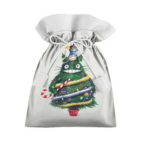 Подарочный 3D мешок с принтом Новогодний Totoro в Тюмени, 100% полиэстер | Размер: 29*39 см | Тематика изображения на принте: 