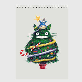 Скетчбук с принтом Новогодний Totoro в Тюмени, 100% бумага
 | 48 листов, плотность листов — 100 г/м2, плотность картонной обложки — 250 г/м2. Листы скреплены сверху удобной пружинной спиралью | Тематика изображения на принте: 