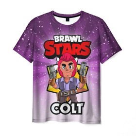 Мужская футболка 3D с принтом BRAWL STARS COLT в Тюмени, 100% полиэфир | прямой крой, круглый вырез горловины, длина до линии бедер | brawl stars | brawl stars colt | brawler | colt | бравл старз | бравлер | кольт