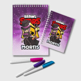 Блокнот с принтом BRAWL STARS MORTIS в Тюмени, 100% бумага | 48 листов, плотность листов — 60 г/м2, плотность картонной обложки — 250 г/м2. Листы скреплены удобной пружинной спиралью. Цвет линий — светло-серый
 | brawl stars | brawl stars mortis | brawler | mortis | бравл старз | бравлер | мортис