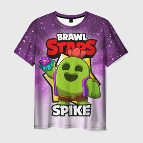 Мужская футболка 3D с принтом BRAWL STARS SPIKE в Тюмени, 100% полиэфир | прямой крой, круглый вырез горловины, длина до линии бедер | Тематика изображения на принте: brawl stars | brawl stars spike | brawler | spike | бравл старз | бравлер | спайк