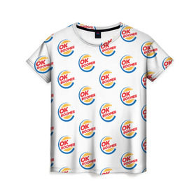 Женская футболка 3D с принтом OK BOOMER в Тюмени, 100% полиэфир ( синтетическое хлопкоподобное полотно) | прямой крой, круглый вырез горловины, длина до линии бедер | ok boomer | зумеры | мемы | миллениалы | окей бумер