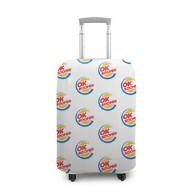 Чехол для чемодана 3D с принтом OK BOOMER в Тюмени, 86% полиэфир, 14% спандекс | двустороннее нанесение принта, прорези для ручек и колес | ok boomer | зумеры | мемы | миллениалы | окей бумер