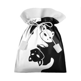Подарочный 3D мешок с принтом ДВА КОТА КУВЫРКАЮТСЯ. в Тюмени, 100% полиэстер | Размер: 29*39 см | black white | два кота кувыркаются | животные | котики | коты | черно белое
