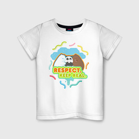 Детская футболка хлопок с принтом Respect keep real в Тюмени, 100% хлопок | круглый вырез горловины, полуприлегающий силуэт, длина до линии бедер | baby bears | bare bears | charle and bears | dsgngerzen | grizz | isebear | panda | panpan | selfie panpan | vdgerir | вся правда о медведях