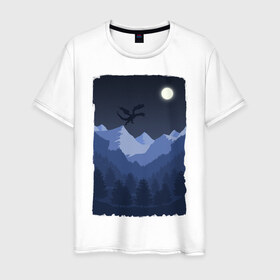 Мужская футболка хлопок с принтом Ночной Дракон в Тюмени, 100% хлопок | прямой крой, круглый вырез горловины, длина до линии бедер, слегка спущенное плечо. | горы | деревья | дракон | картина | лес | луна | ночь | рисунок