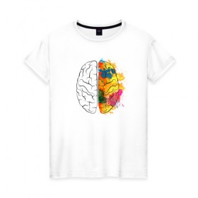 Женская футболка хлопок с принтом Мозг в Тюмени, 100% хлопок | прямой крой, круглый вырез горловины, длина до линии бедер, слегка спущенное плечо | акварель | краски | мозг | рисунок