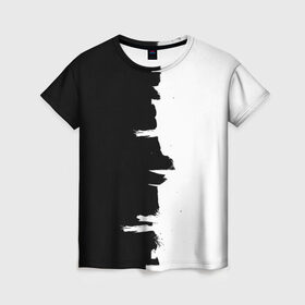 Женская футболка 3D с принтом Черным по белому в Тюмени, 100% полиэфир ( синтетическое хлопкоподобное полотно) | прямой крой, круглый вырез горловины, длина до линии бедер | Тематика изображения на принте: black | white | белый | инь | чб | черный | янь