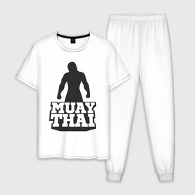 Мужская пижама хлопок с принтом Muay Thai в Тюмени, 100% хлопок | брюки и футболка прямого кроя, без карманов, на брюках мягкая резинка на поясе и по низу штанин
 | mma | muay thai | бокс | борьба | дзюдо | единоборства | кикбоксинг | спорт