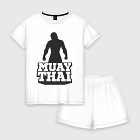 Женская пижама с шортиками хлопок с принтом Muay Thai в Тюмени, 100% хлопок | футболка прямого кроя, шорты свободные с широкой мягкой резинкой | mma | muay thai | бокс | борьба | дзюдо | единоборства | кикбоксинг | спорт
