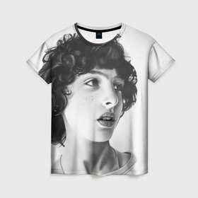Женская футболка 3D с принтом finn wolfhard в Тюмени, 100% полиэфир ( синтетическое хлопкоподобное полотно) | прямой крой, круглый вырез горловины, длина до линии бедер | finn wolfhard | очень странные дела | финн вулфард