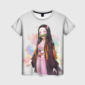 Женская футболка 3D с принтом Nezuko Kamado в Тюмени, 100% полиэфир ( синтетическое хлопкоподобное полотно) | прямой крой, круглый вырез горловины, длина до линии бедер | demon | kamado | nezuko | slayer | камадо | недзуко | незуко | нэдзуко | нэзуко