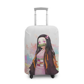 Чехол для чемодана 3D с принтом Nezuko Kamado в Тюмени, 86% полиэфир, 14% спандекс | двустороннее нанесение принта, прорези для ручек и колес | demon | kamado | nezuko | slayer | камадо | недзуко | незуко | нэдзуко | нэзуко