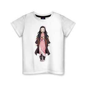 Детская футболка хлопок с принтом Nezuko Kamado в Тюмени, 100% хлопок | круглый вырез горловины, полуприлегающий силуэт, длина до линии бедер | Тематика изображения на принте: demon | kamado | nezuko | slayer | камадо | недзуко | незуко | нэдзуко | нэзуко