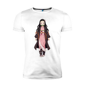 Мужская футболка премиум с принтом Nezuko Kamado в Тюмени, 92% хлопок, 8% лайкра | приталенный силуэт, круглый вырез ворота, длина до линии бедра, короткий рукав | demon | kamado | nezuko | slayer | камадо | недзуко | незуко | нэдзуко | нэзуко