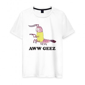 Мужская футболка хлопок с принтом AWW GEEZ в Тюмени, 100% хлопок | прямой крой, круглый вырез горловины, длина до линии бедер, слегка спущенное плечо. | 4сезон | rick and morty | мультсериал | рик и морти
