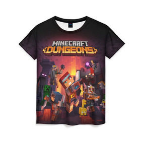 Женская футболка 3D с принтом Minecraft Dungeons в Тюмени, 100% полиэфир ( синтетическое хлопкоподобное полотно) | прямой крой, круглый вырез горловины, длина до линии бедер | dungeons | games | minecraft | mojang | игры | майнкрафт | подземелья | ремесло | шахтер