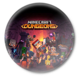 Значок с принтом Minecraft Dungeons в Тюмени,  металл | круглая форма, металлическая застежка в виде булавки | dungeons | games | minecraft | mojang | игры | майнкрафт | подземелья | ремесло | шахтер